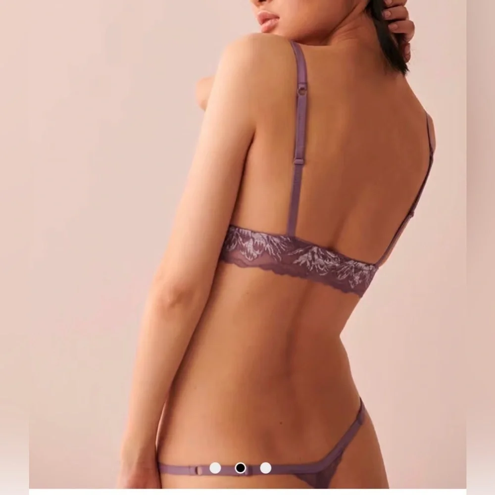 Lace Triangle Bralette & Thong Set — Dusty Mauve size S